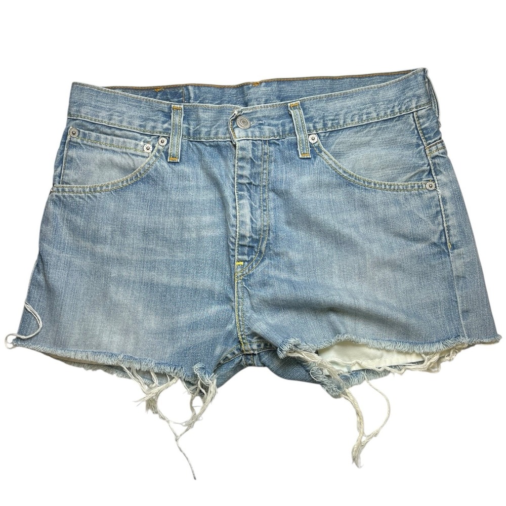 Vintage Levi's 507 Light Blue‎ Denim Cut Off Jeans Light Wash Frayed Hem Sz 32